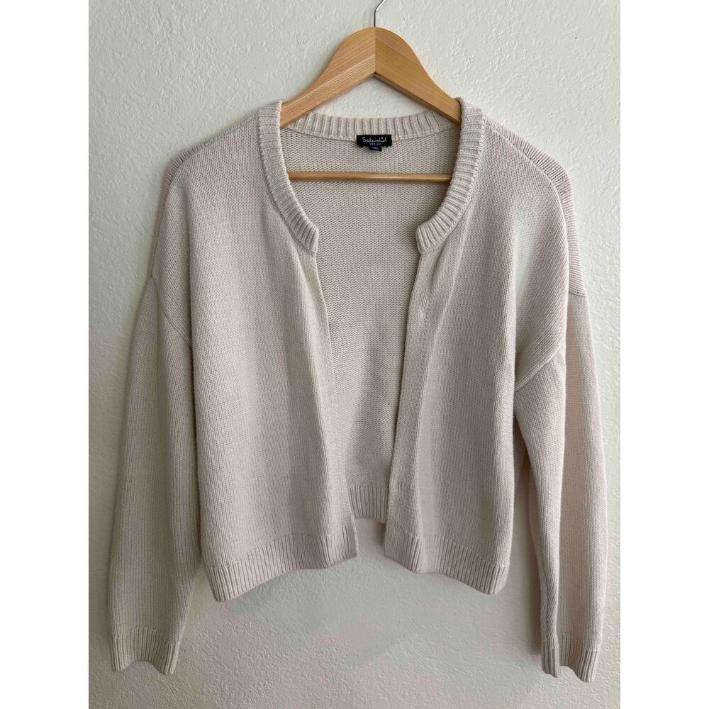 Splendid Open Front Cropped Cardigan Medium Ivory Cotton Blend Drop Shoulder